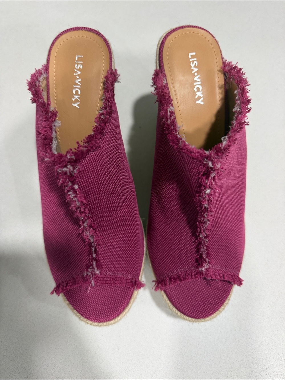 Lisa-Vicky Women's Frayed Espadrille Mule in Magenta